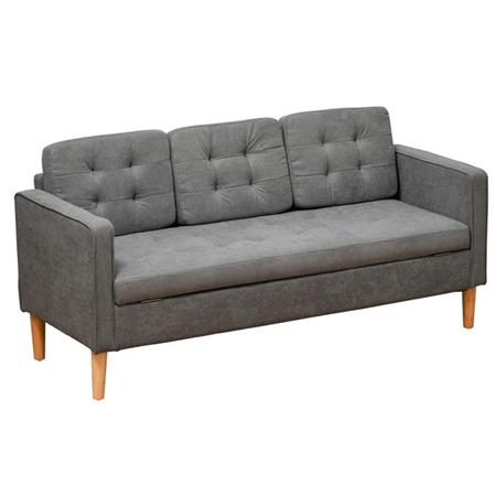 Divano a 3 posti AMALFI, Con Contenitore, Gambe in legno, Tessuto Grigio