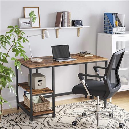 Tavolo per PC ERGOS, 120x60x75cm, Telaio in Acciaio Nero, Piano in Legno Colore Faggio