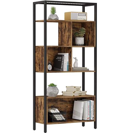 Libreria stile Industrial BECKY, Versatile, 74x29,6x170cm, Acciaio e Legno, color Faggio