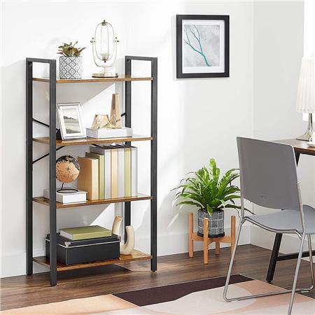 Libreria PAXTON, Stile Industriale 66x30x120 cm, Acciaio Nero e Legno color Faggio
