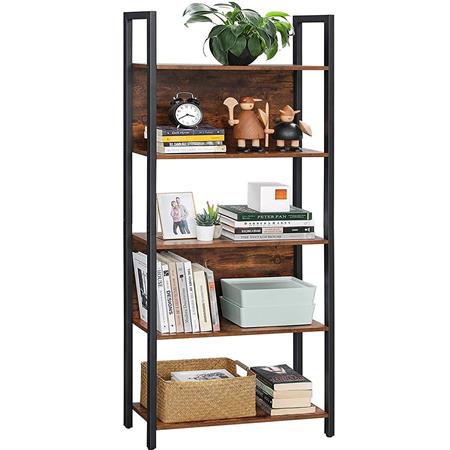 Libreria stile Industrial HONEY, 62x24x165cm, Acciaio e Legno color Faggio