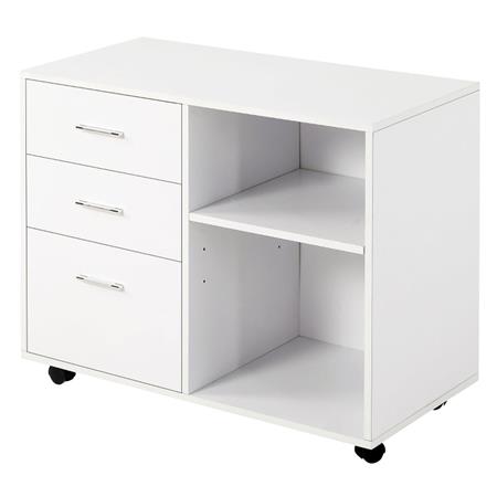 Mobiletto da Ufficio OLYMPIA, con Ruote, Ripiani e Cassetti, 80x40x65cm, in Legno Bianco