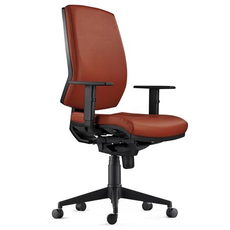 DEMO# Sedia Ergonomica OLIVER, in Vera Pelle color Marrone, con Braccioli Regolabili 