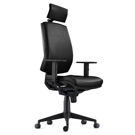 DEMO# Sedia Ergonomica OLIVER, con Poggiatesta Integrato, in Pelle color Nero