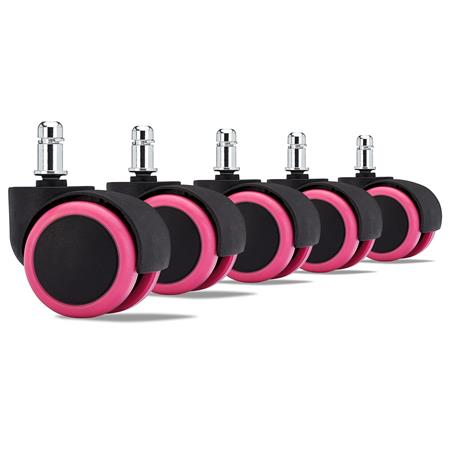 5x Ruote per Sedie da Ufficio, 11mm/50mm, Fino a 150kg, Rivestimento in Gomma, Rosa