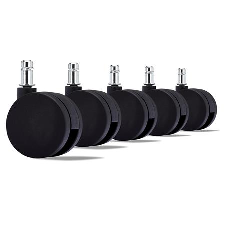 5x Ruote per Sedie da Ufficio, Perno da 11mm, Design Mordeno, Alta Qualità, in Nero