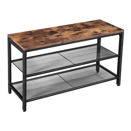 Panchina MAKAYLA, 80x30x44,5 cm, 2 Ripiani in Rete, In Metallo e Legno Faggio