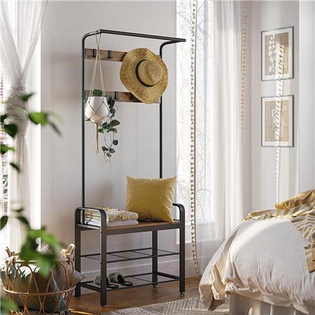 Appendiabiti ANITA, Due Ripiani, 72x33,7x183cm, in Metallo Nero e Legno Faggio