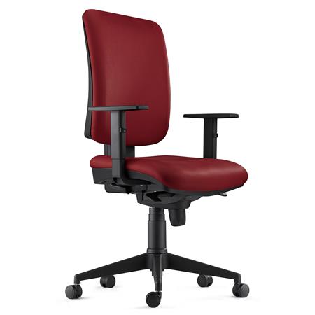 DEMO# Sedia Ergonomica PIERO, in Vera Pelle color Bordeaux, con Braccioli Regolabili
