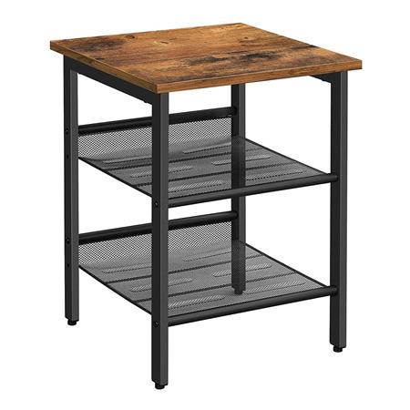 Tavolino SAURO, 40x40x55 cm, Stile Industriale, In Metallo e Legno Faggio