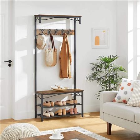 Appendiabiti GRADY, Stile Vintage, 80x32x178,5cm, in Metallo e Legno Faggio