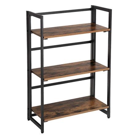 Libreria stile Industriale LAKE, Pieghevole, 60x30x93cm, Ferro e Legno color Faggio