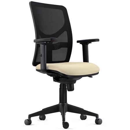 Sedia Ergonomica MILO PRO, Braccioli Regolabili in 2D, Supporto Lombare, Tessuto Ignifugo, Crema