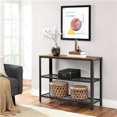Tavolino NALA, Due Ripiani a Rete, 101,5x35x80cm, In Acciaio e Legno