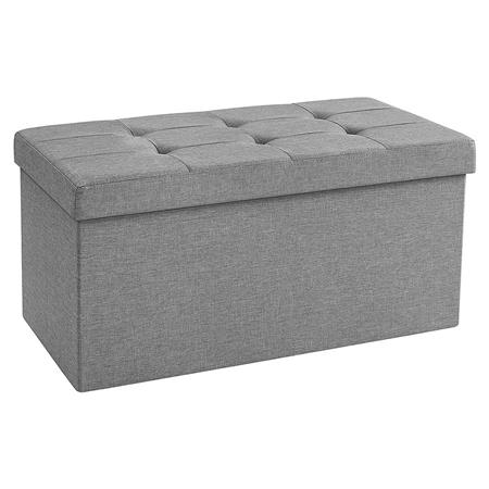 Cassapanca ENOCK, Contenitore Portaoggetti, in Legno e Tessuto Grigio
