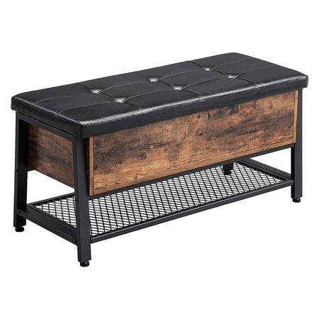 Cassapanca MATED, Stile Industriale, 100x40x47cm, in Metallo e Legno Faggio