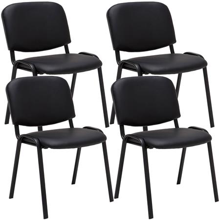 Lotto di 4 Sedie Conferenza MOBY IN PELLE, Comode e pratiche, colore Nero e gambe Nere