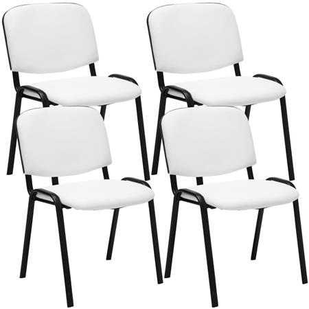 Lotto di 4 Sedie Conferenza MOBY IN PELLE, Comode e pratiche, colore Bianco e gambe Nere