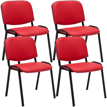 Lotto di 4 Sedie Conferenza MOBY IN PELLE, Comode e pratiche, colore Rosso e gambe Nere