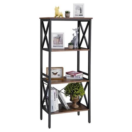 Libreria stile Industrial PARIS, 56x32x131 cm, Acciaio e Legno color Noce