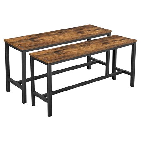 Lotto di 2 panche MANDALA, Stile Industriale, in Metallo e Legno Marrone