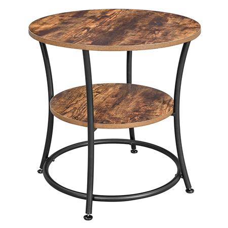Tavolino EUXY, Due Ripiani Rotondi, 55x55x55 cm, In Metallo e Legno Faggio
