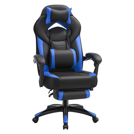 Poltrona Gaming ROGER, Schienale Inclinabile, Poggiapiedi, in Pelle, Nero e Blu