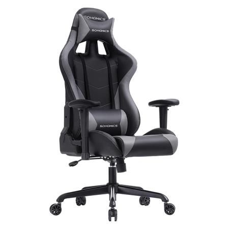 Poltrona Gaming KENDAL, Ampio Sedile, in Pelle Nera e Grigia