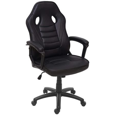 Poltrona Gaming DRIFT, Schienale Basculante, Design Sportivo, Pelle Nera