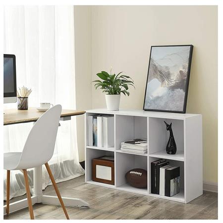 Libreria MONACO, 6 Scompartimenti, Pratica e Elegante, 65,5x30x97,5 cm, Legno Bianco