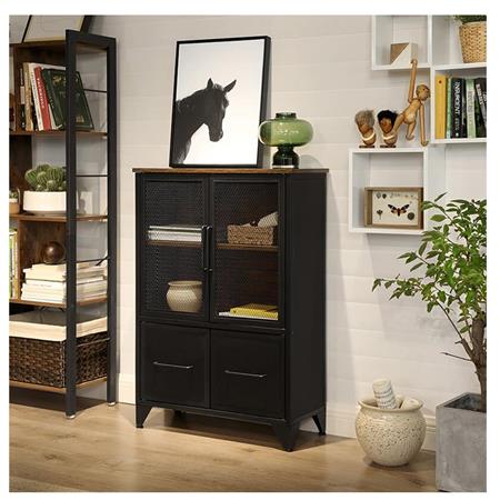 Mobiletto TONGA, Stile Industriale, Moderno e Capiente, 70x33x100cm, Acciaio e Legno