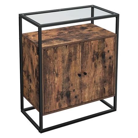Mobiletto KADIE, Ripiano in Vetro Temperato, 70x35x80cm, Acciaio e Legno Faggio