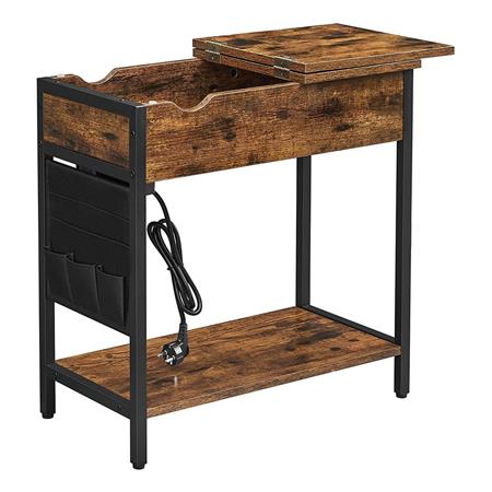 Tavolino OXANA, Ribaltabile, Multipresa, 60x31,5x60cm, In Metallo e Legno Faggio