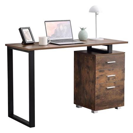 Scrivania per PC PERTH, 120x50x75 cm, con Cassettiera, Legno Marrone