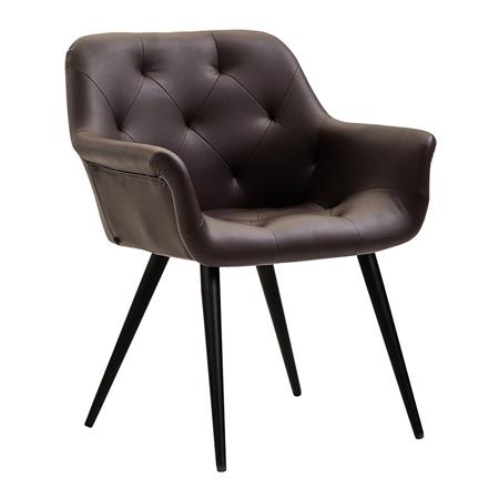 Poltroncina per ospiti LIDIA, Design Avvolgente, Gambe Nere, Pelle Marrone 