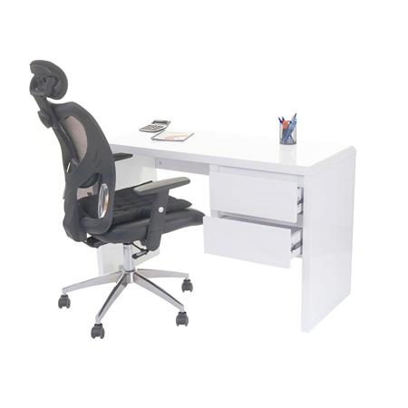 Scrivania di Design NELSY, Design Moderno, 120x50x75cm, in Legno Bianco Lucido