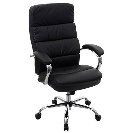Poltrona da Ufficio JUSTIN, Spessa Imbottitura, Struttura Metallica, Pelle Nera