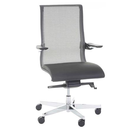 Sedia da Ufficio BRANDON, Design Moderno, in Vera Pelle e Tessuto Traspirante Nero