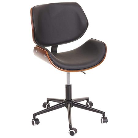 Sedia da ufficio MILLER, Design Elegante, Legno Curvato, Pelle Nera