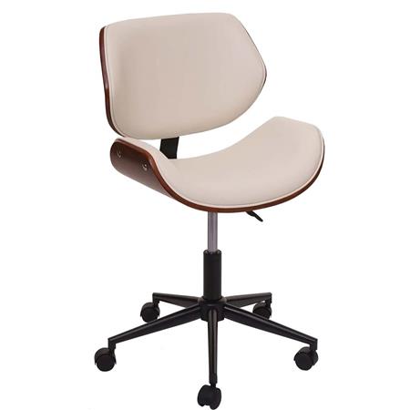 Sedia da ufficio MILLER, Design Elegante, Legno Curvato, Pelle Crema