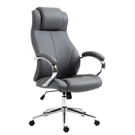Poltrona da Ufficio CRISTOBAL, Ergonomica e Confortevole, Base in Metallo, Vera Pelle, Grigio