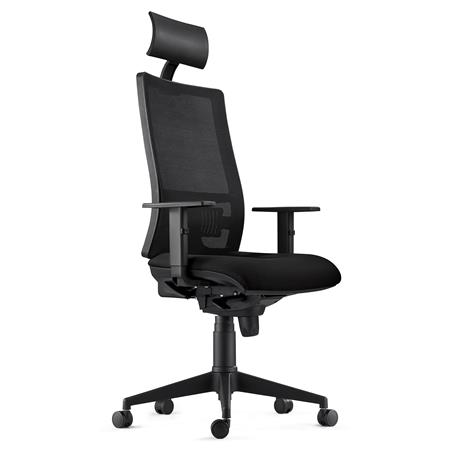 DEMO# Sedia Ergonomica MARSA con Poggiatesta, Braccioli Regolabili e Supporto Lombare, in Nero