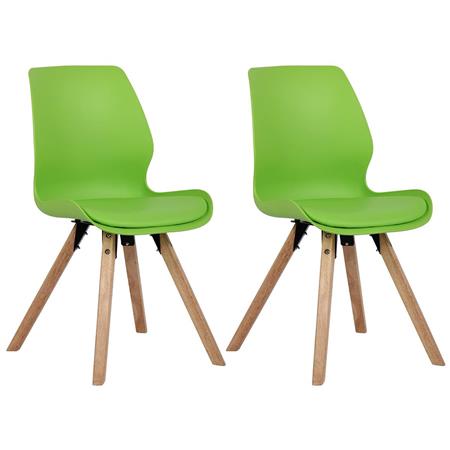 Lotto da 2 Sedie Ospiti KALI, Gambe Legno color Faggio, Seduta Imbottita, Plastica Verde