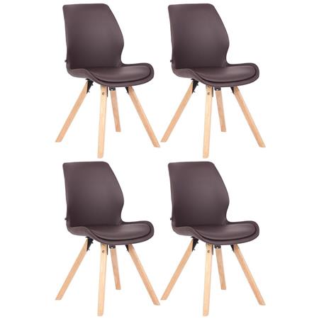 Lotto da 4 Sedie Ospiti KALI, Gambe Legno color Faggio, Seduta Imbottita, Pelle Marrone