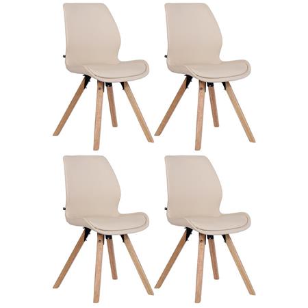 Lotto da 4 Sedie Ospiti KALI, Gambe Legno color Faggio, Seduta Imbottita, Pelle Crema