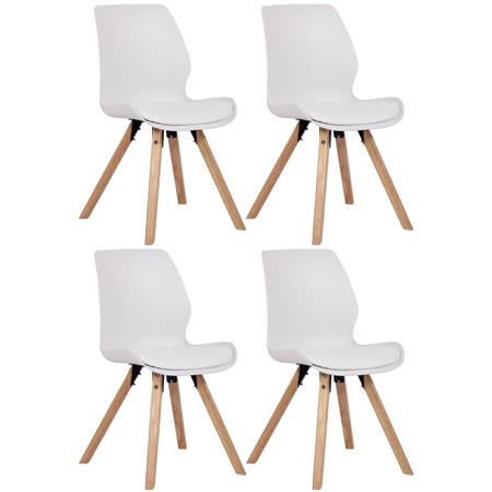 Lotto da 4 Sedie Ospiti KALI, Gambe Legno color Faggio, Seduta Imbottita, Plastica Bianca