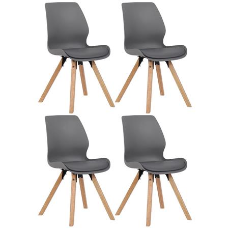 Lotto da 4 Sedie Ospiti KALI, Gambe Legno color Faggio, Seduta Imbottita, Plastica Grigia