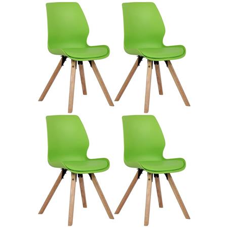 Lotto da 4 Sedie Ospiti KALI, Gambe Legno color Faggio, Seduta Imbottita, Plastica Verde