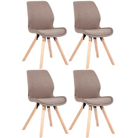 Lotto da 4 Sedie Ospiti KALI, Gambe Legno color Faggio, Seduta Imbottita, Tessuto Marrone Chiaro