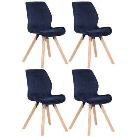 Lotto da 4 Sedie Ospiti KALI, Gambe Legno color Faggio, Seduta Imbottita, Velluto Blu